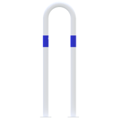 Barrier bracket | as e-charging station protection | to be fixed by plugs, | total width: 300mm, total height: 1000mm | hot-dip galvanized with 3 blue reflective strips foil type RA1/A